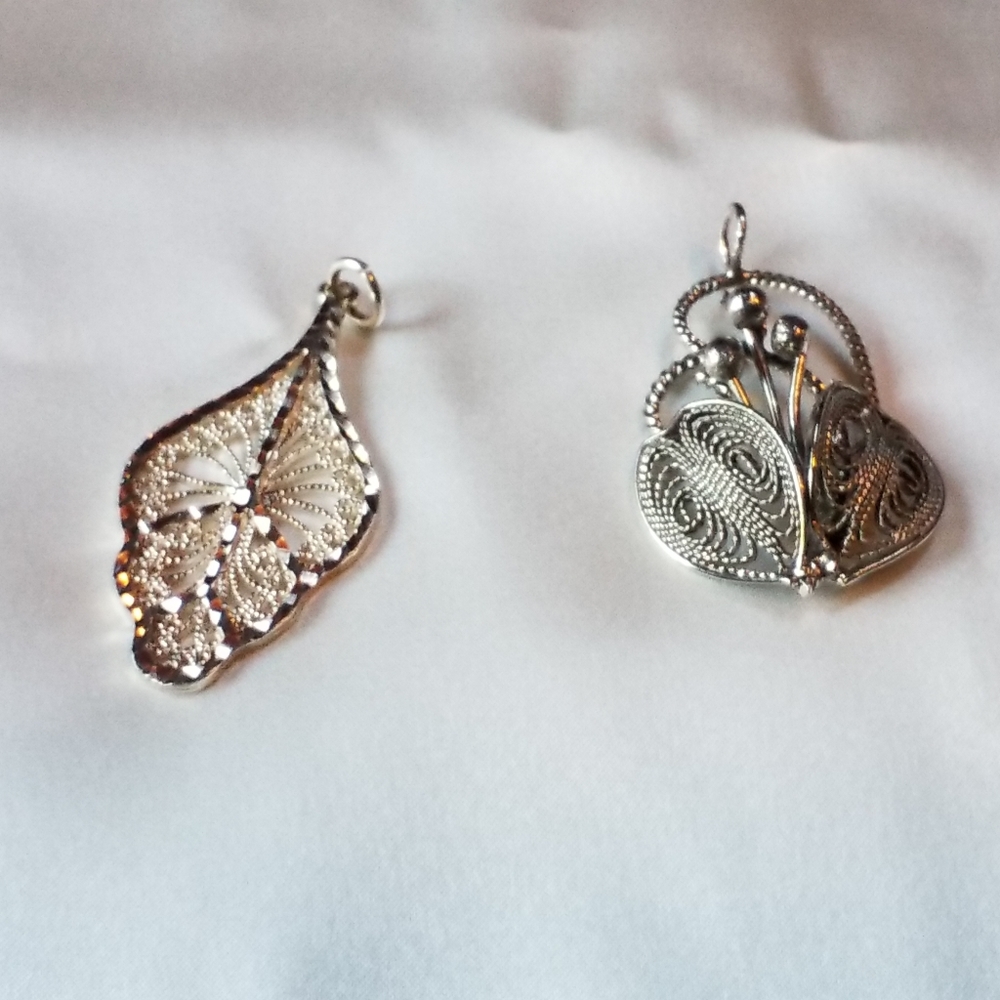 Lot of Two Pretty Filigree Pendants One Marked 925